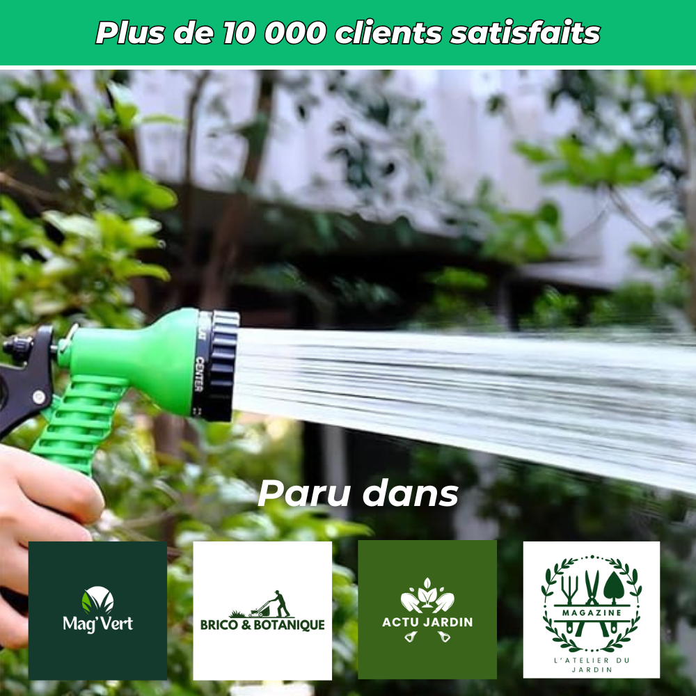 Aquaflex|Tuyau d’arrosage extensible|8 modes de jets haute pression
